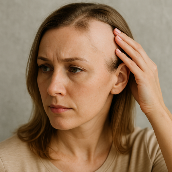 Repousse capillaire progressive après traitement d’une pelade localisée.